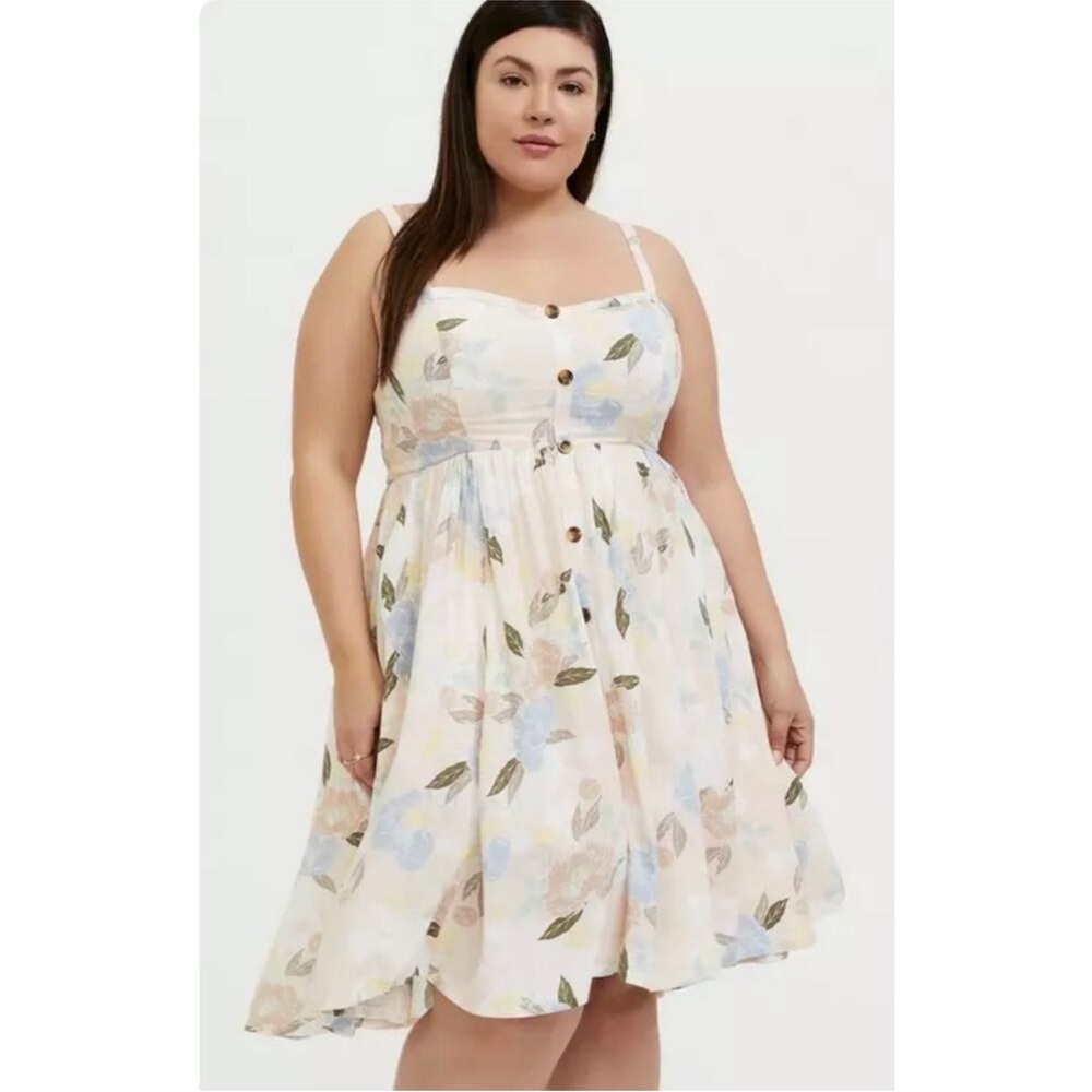 Torrid floral challis high low skater dress sleeveless v neck smocked plus 1X - Picture 11 of 11